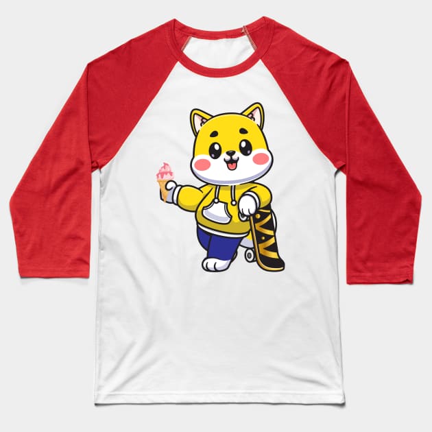 DOG EAT ICE CREAM Baseball T-Shirt by THE BEST PRODUCTS